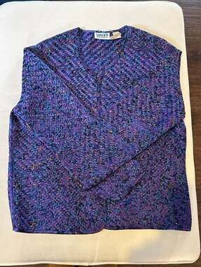 Vintage Chico's Design 100% Silk Basket Weave Open Front Jacket Purple Size 1